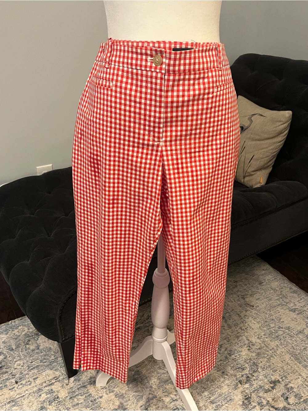 Ann Taylor Orangy Red and White Gingham Cropped Pants
